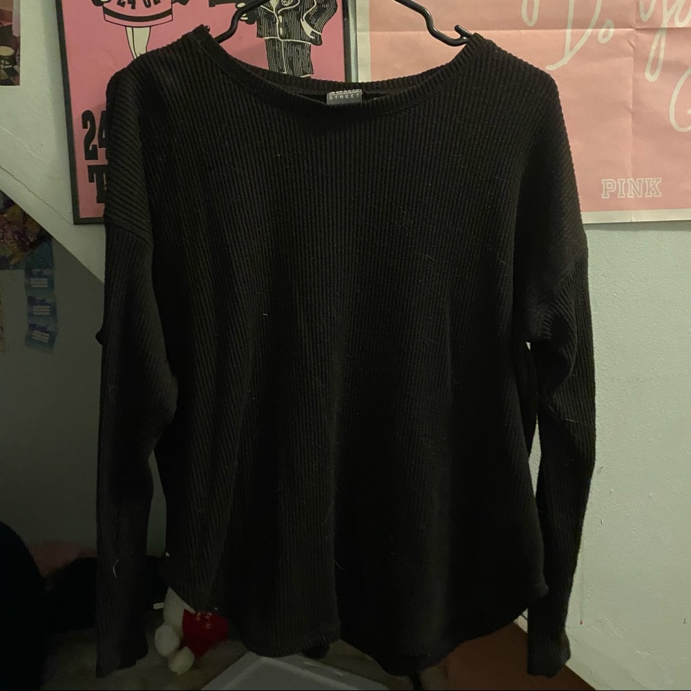 Black Long Sleeve Thin Sweater Top